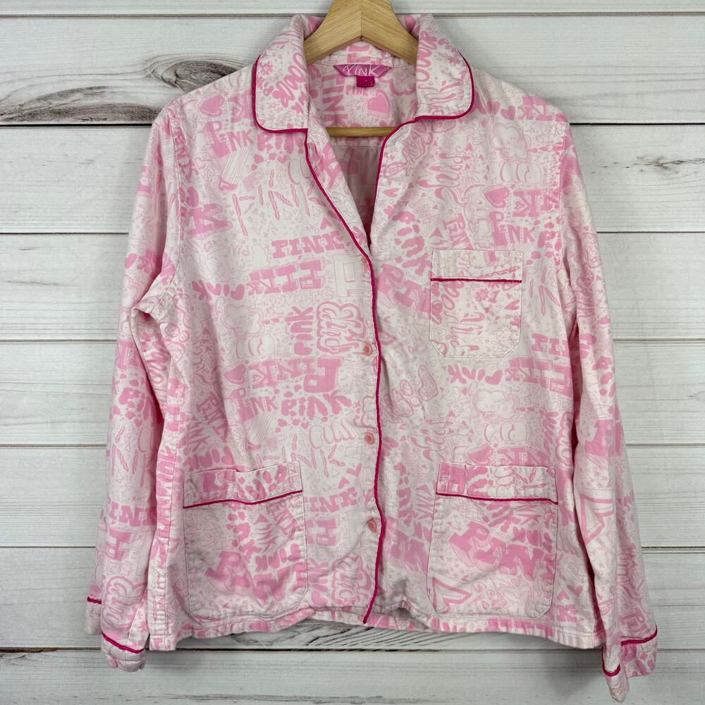 Victoria Secret Pink White‎ Medium Long Sleeve Button Down Pajama Top Only